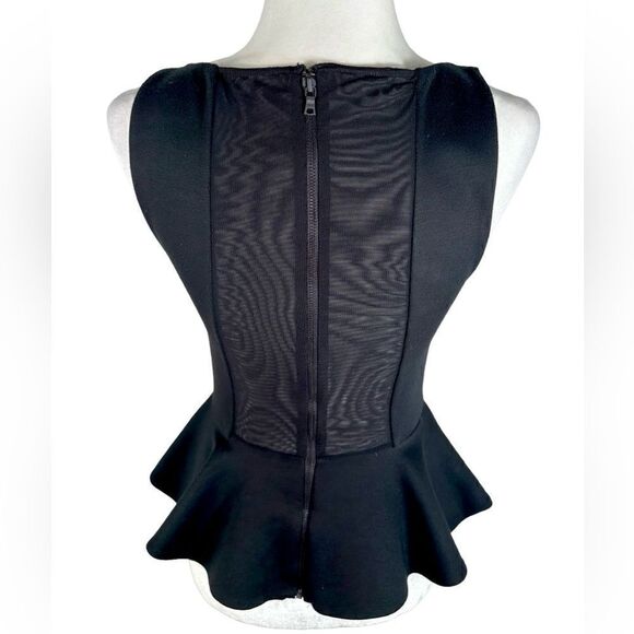 Alice + Olivia Ponte Black Mesh Panel Sleeveless Peplum Top - Picture 6 of 8